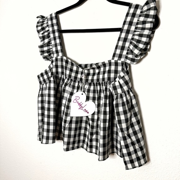Buddy Love Kyle Ruffle Swing cropped Tank Black Checkered plaid size M NWT - Picture 7 of 12